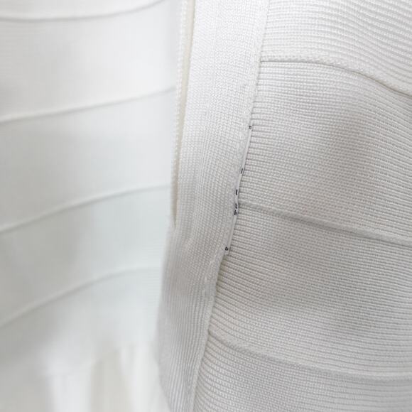 Herve Leger Sophia Dress Bandage Bodice Midi Knee-Length Flowy Skirt Slit - Picture 12 of 16